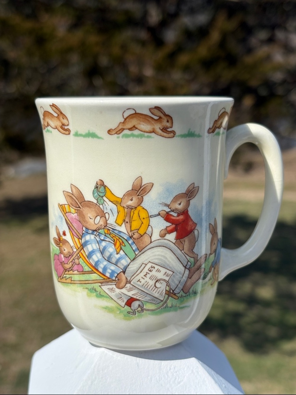 BUNNYKINS Vintage Bunny Family Ceramic Mug Pastel Brown and Cream